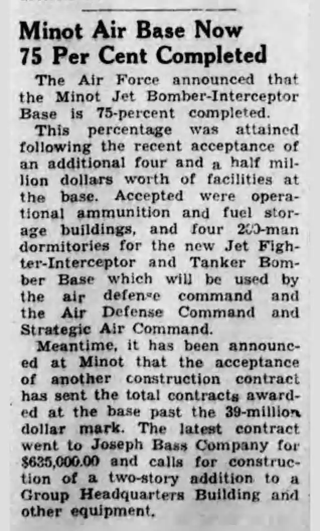 Minot Air Force Base Nearing Completion