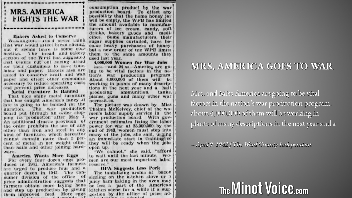 On This Day | Mrs. America Goes to War – TheMinotVoice.com