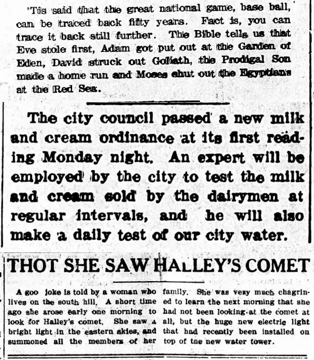 Baseball, Dairy Inspectors and Halley's Comet