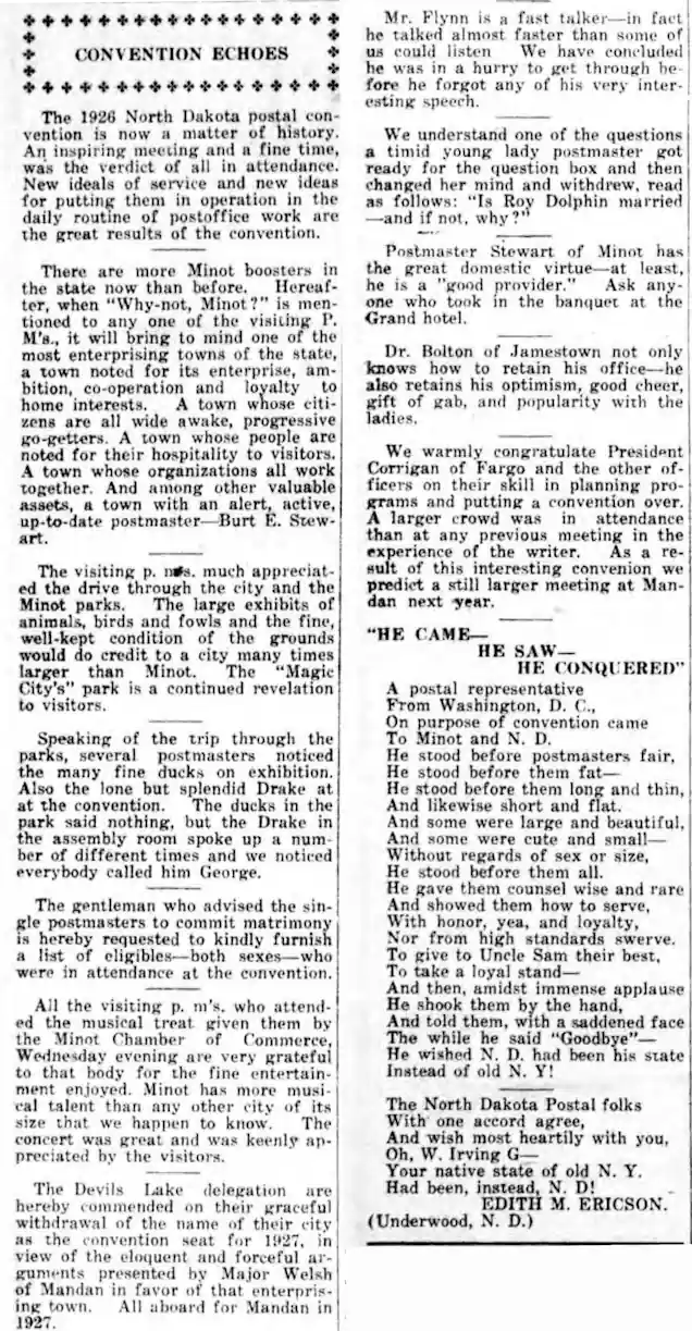 1926 ND Postal Convention