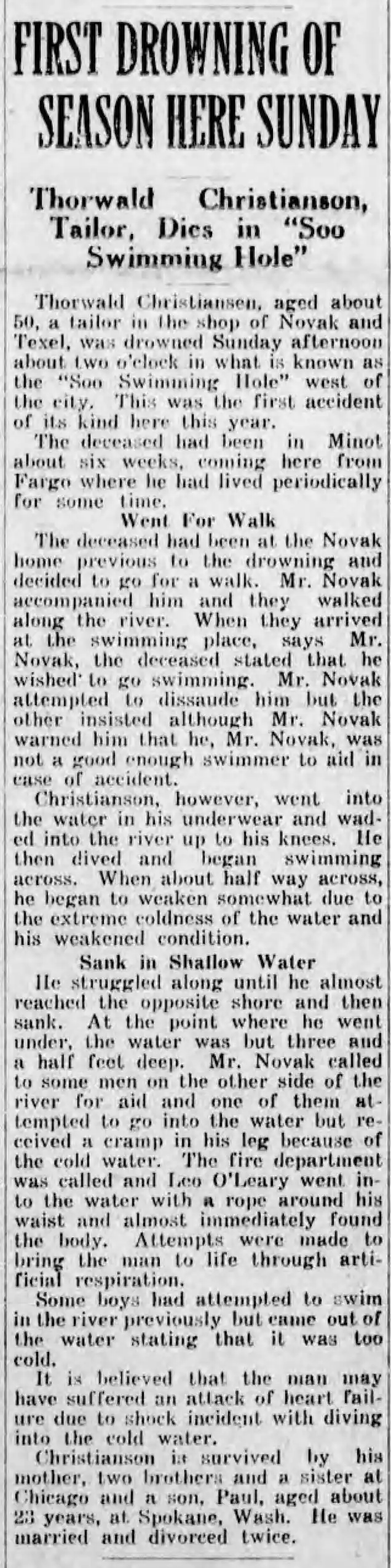 Cold Water Shock Claims a Life
