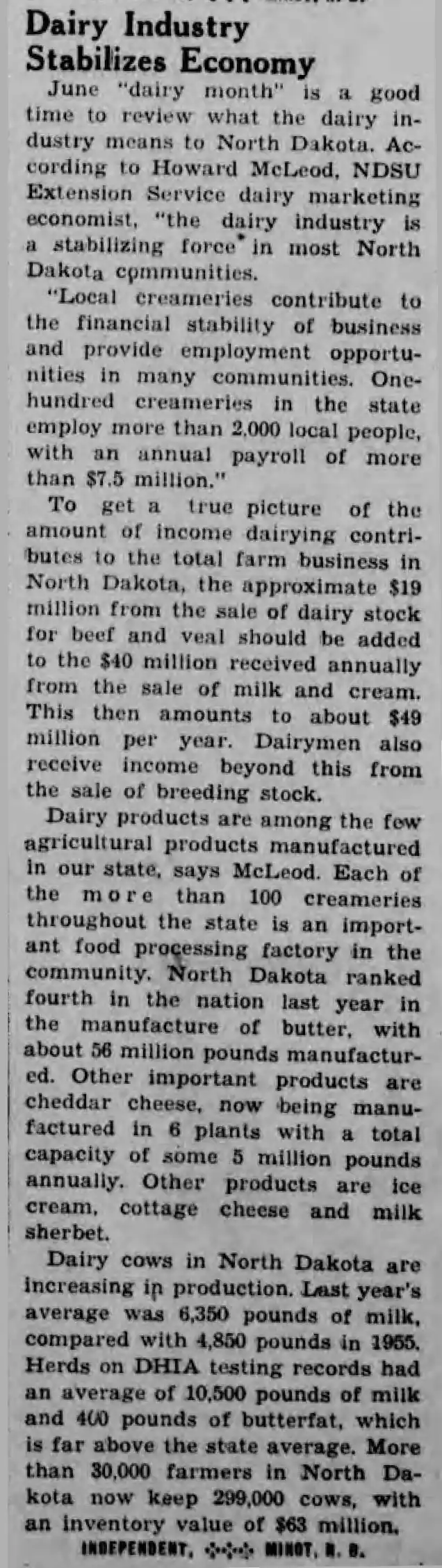 Dairy Industry Stabilizes Economy