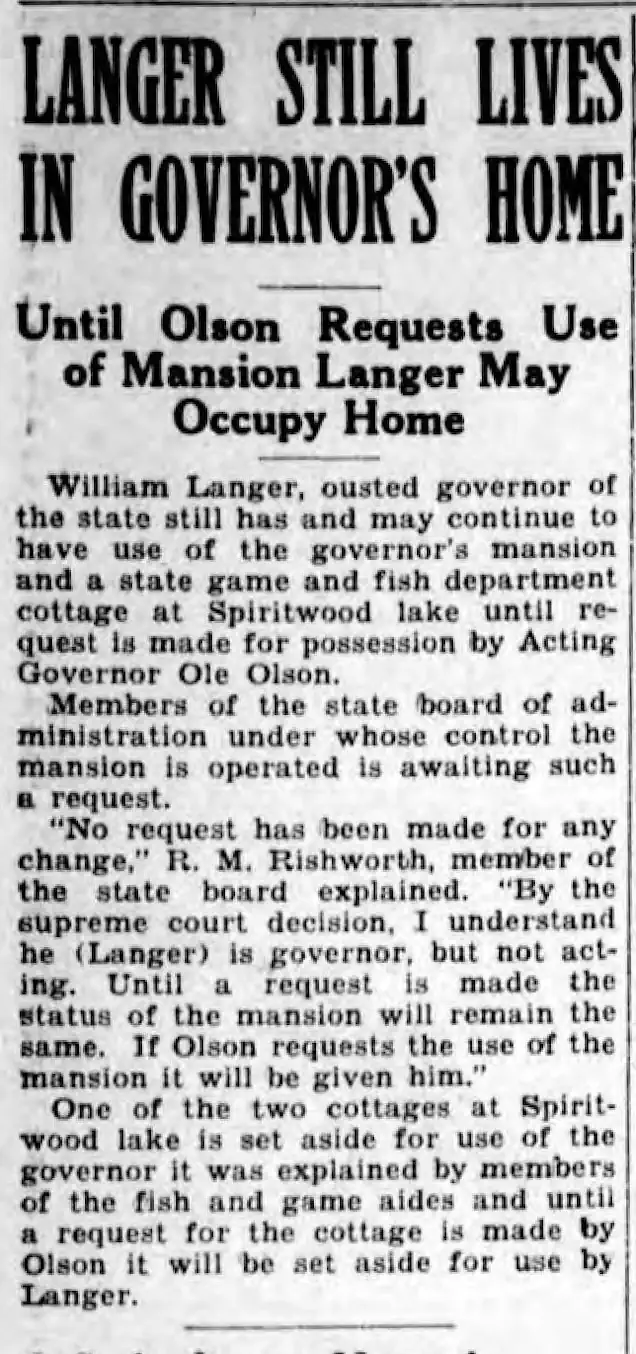 Langer Hangs on to Governor's Mansion
