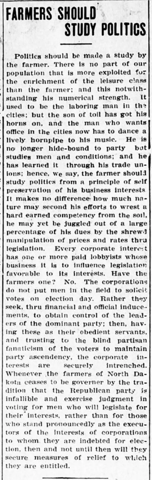 Farmers Should Study Politics