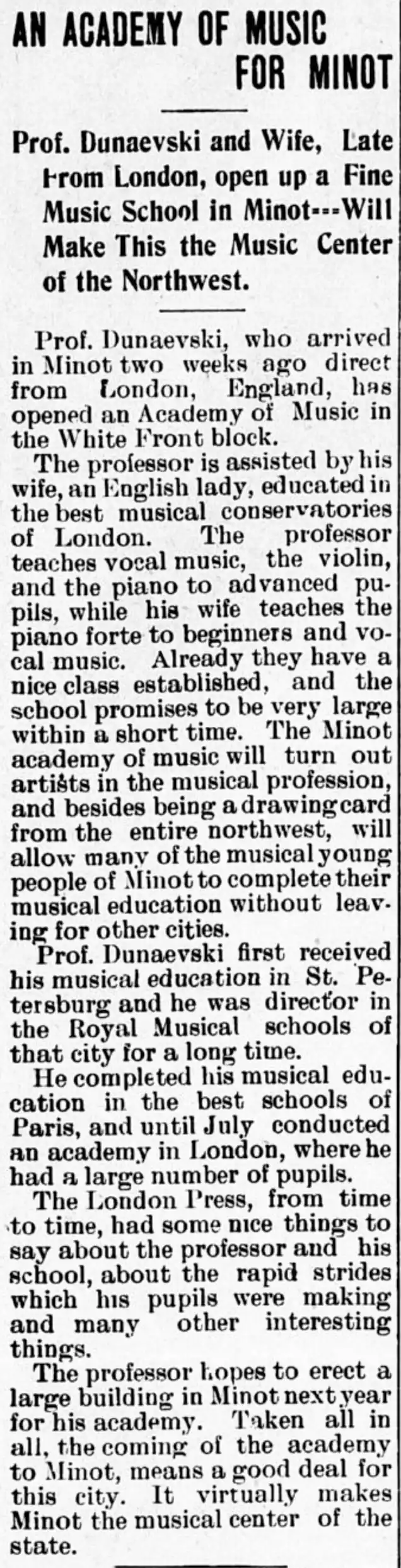 Musical Training Coming to Minot