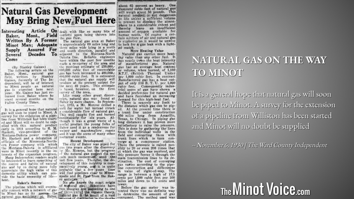 On This Day | Natural Gas on the Way to Minot – TheMinotVoice.com